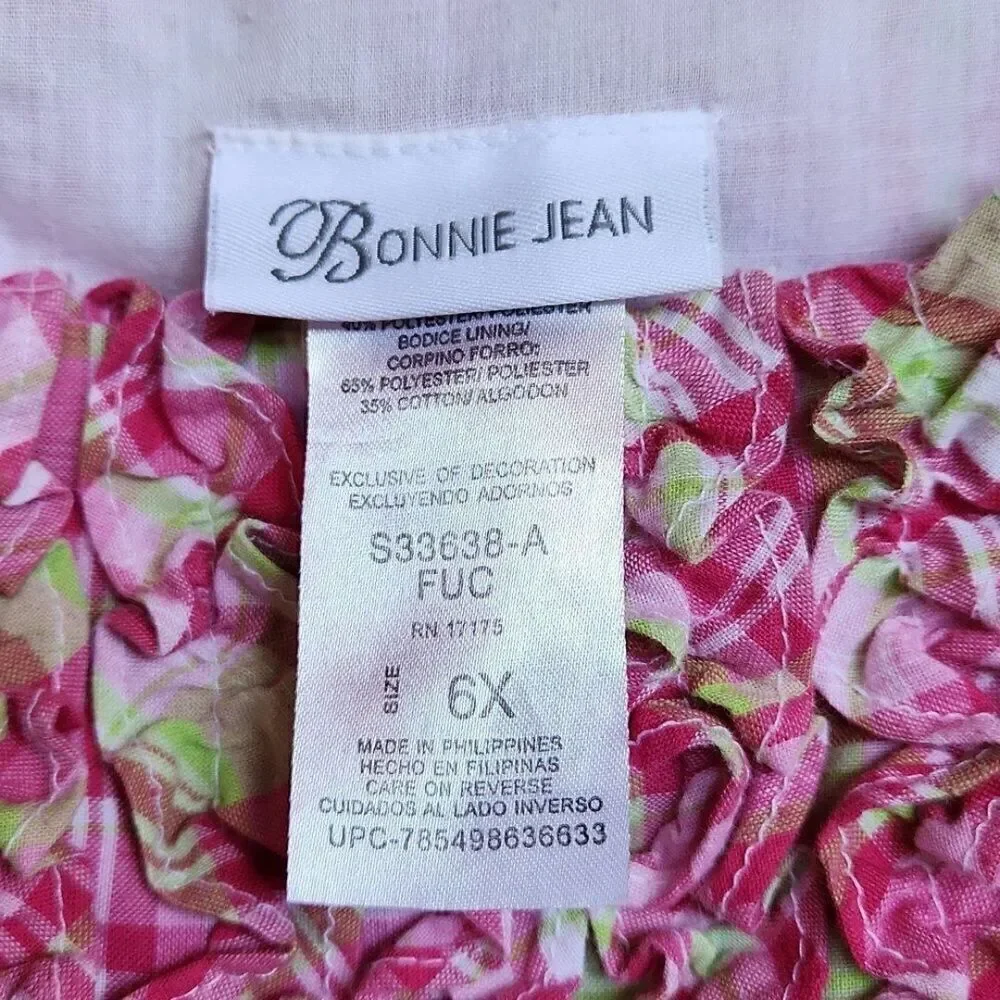 Bonnie Jean Ruffle Sleeveless Knee Length Party Dress, 6X, Pink & White Plaid